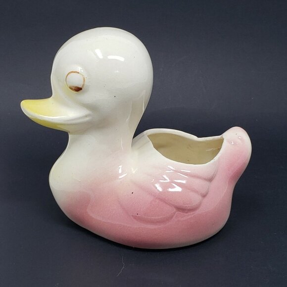 Duck Ceramic Planter Cacti Succulent Plant Pot 5 in Vintage Yellow Pink White - Picture 5 of 10